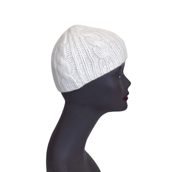 Banana Republic 100% Cashmere Chunky Cable Knit Beanie Hat One Size Cream Winter